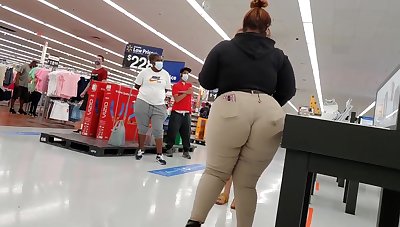 Bbw Walmart employee big booty wedgie see thru
